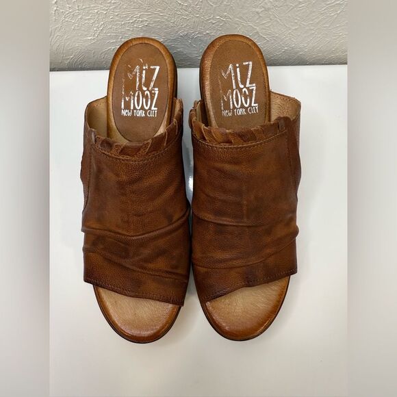 Miz Mooz Abbie Brandy Leather Slide Wedge Sandals Size 38 US 7.5